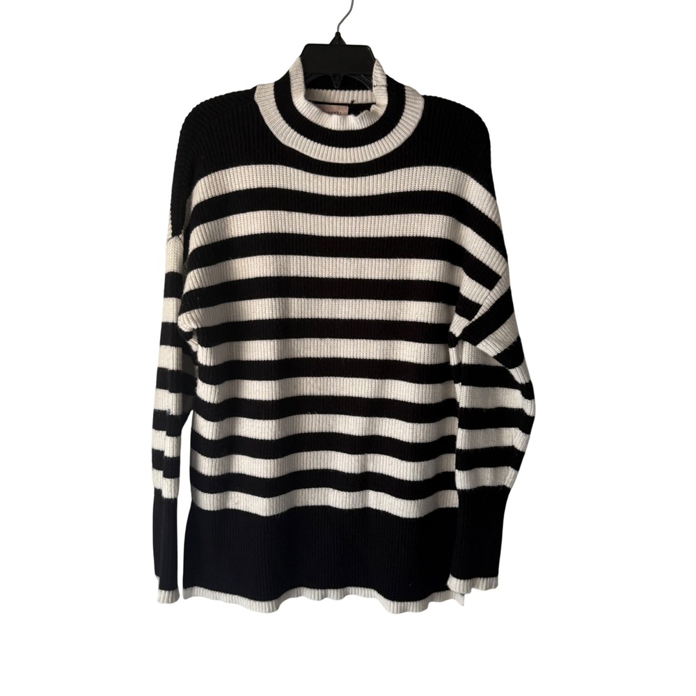 Philosophy Striped Mock Neck Knit Sweater Black White‎ Oversized Medium M